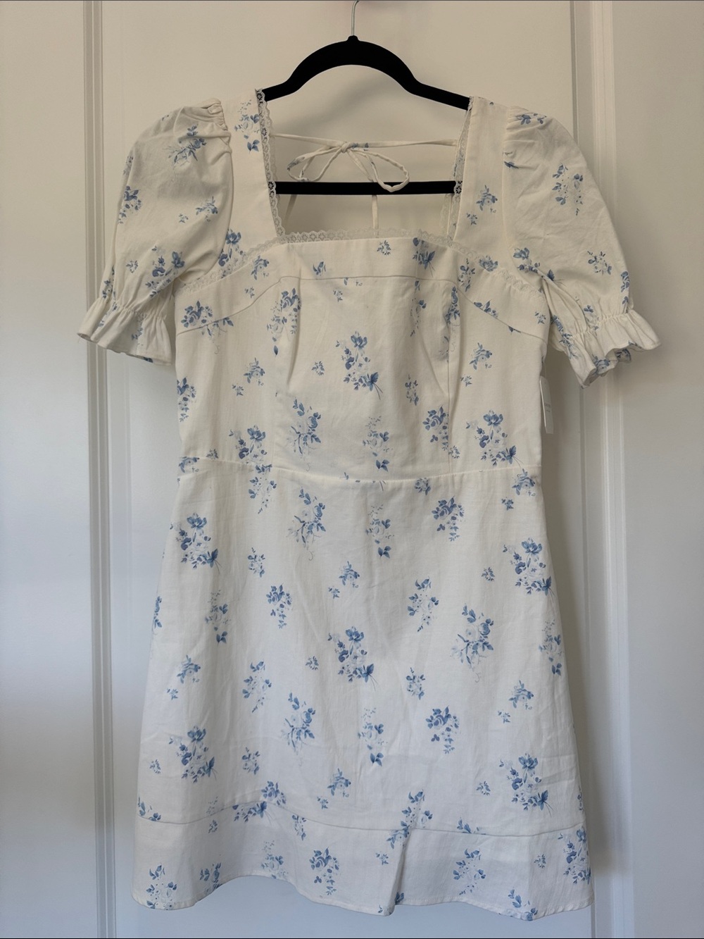 Altar'd State White Dress with Light Blue Floral Print
